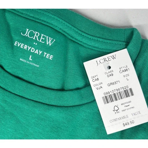 J Crew Long Sleeve Everyday Tee Womens Large Vibrant Jade T Shirt Basic Stretch - Picture 8 of 8
